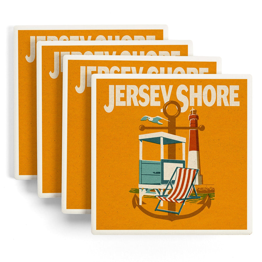 Jersey Shore, Woodblock, Lantern Press Artwork, Coaster Set - Lantern Press