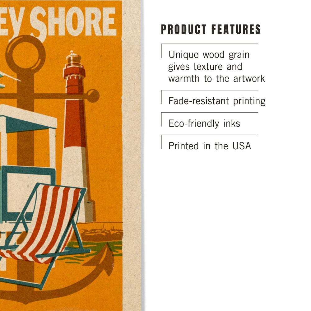 Jersey Shore, Woodblock, Lantern Press Artwork, Wood Signs and Postcards - Lantern Press