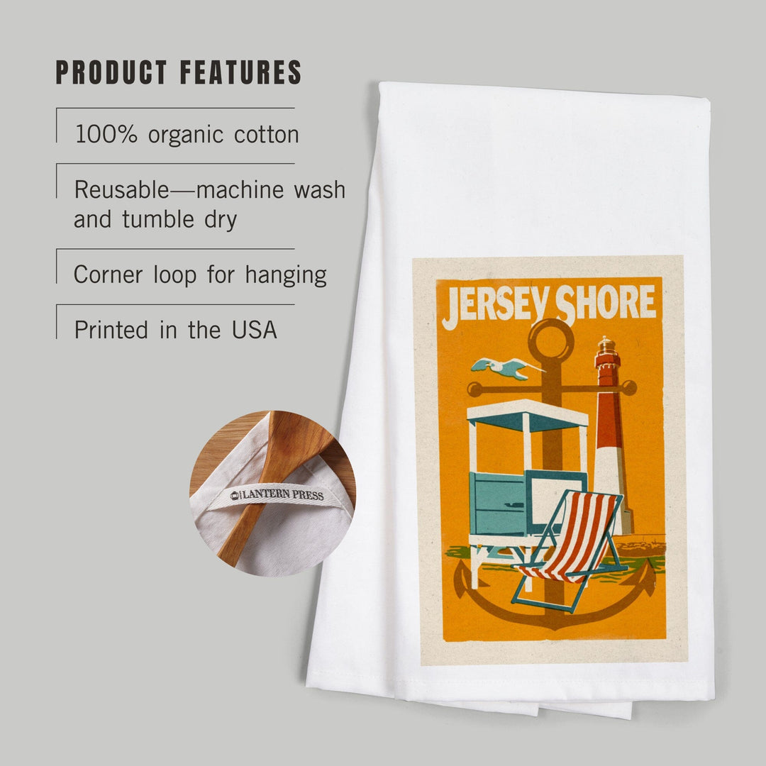 Jersey Shore, Woodblock, Organic Cotton Kitchen Tea Towels - Lantern Press