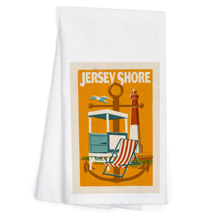 Jersey Shore, Woodblock, Organic Cotton Kitchen Tea Towels - Lantern Press