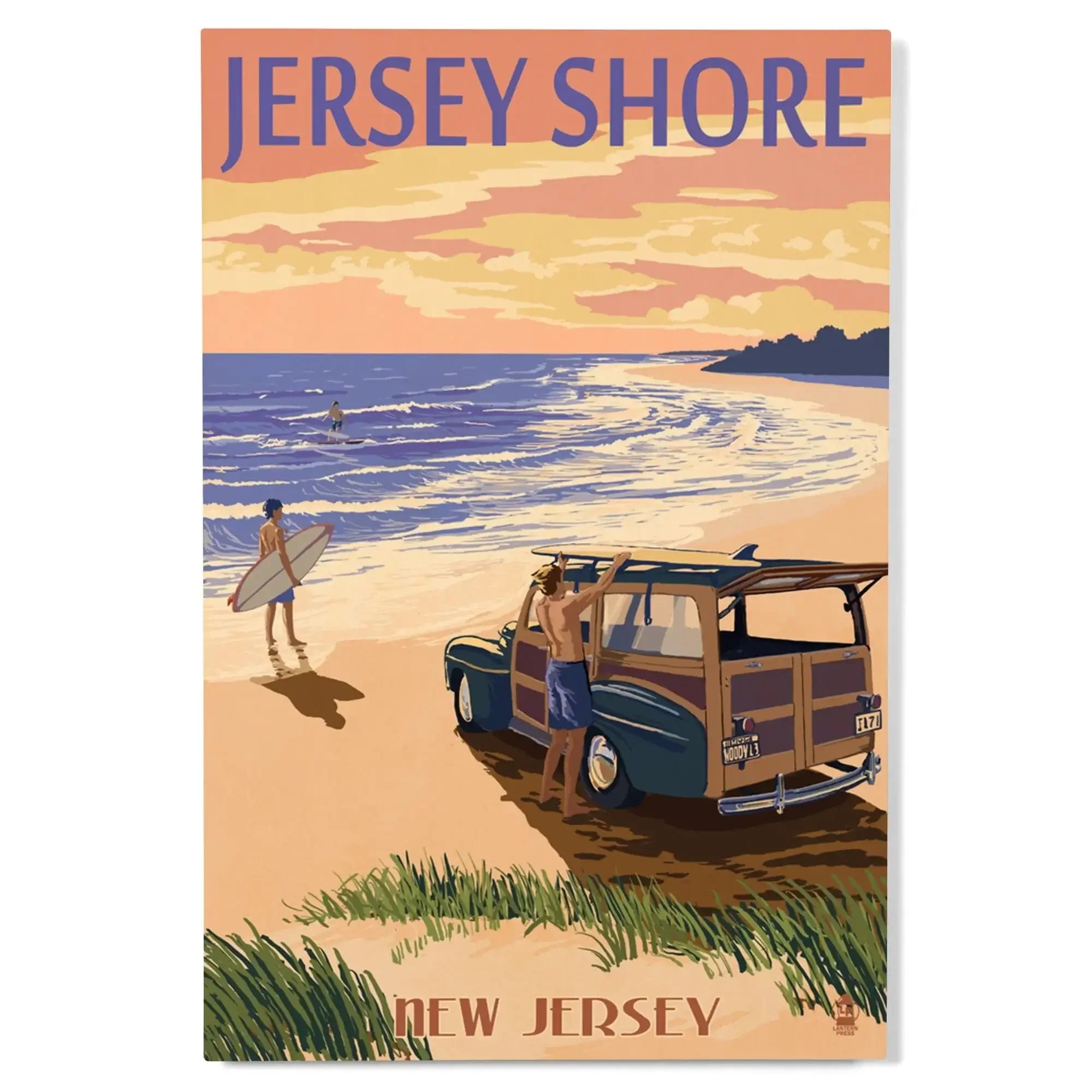 Jersey Shore, Woody on the Beach, Lantern Press Artwork wood signs