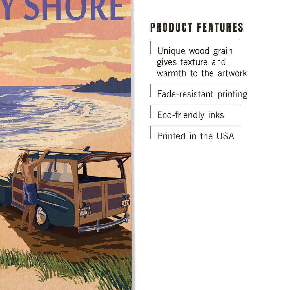 Jersey Shore, Woody on the Beach, Lantern Press Artwork, Wood Signs and Postcards - Lantern Press
