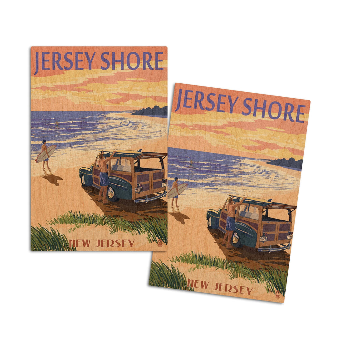Jersey Shore, Woody on the Beach, Lantern Press Artwork, Wood Signs and Postcards Wood Lantern Press 4x6 Wood Postcard Set 