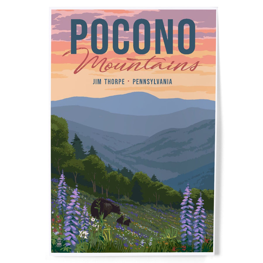 Jim Thorpe, Pennsylvania, Pocono Mountains, Bear and Spring Flowers, Art & Giclee Prints Art Lantern Press 
