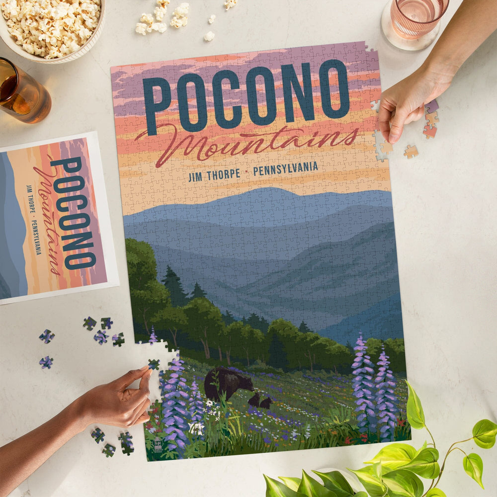 Jim Thorpe, Pennsylvania, Pocono Mountains, Bear and Spring Flowers, Jigsaw Puzzle Puzzle Lantern Press 