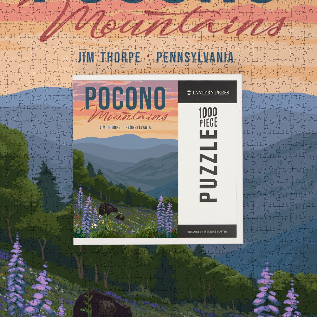 Jim Thorpe, Pennsylvania, Pocono Mountains, Bear and Spring Flowers, Jigsaw Puzzle Puzzle Lantern Press 