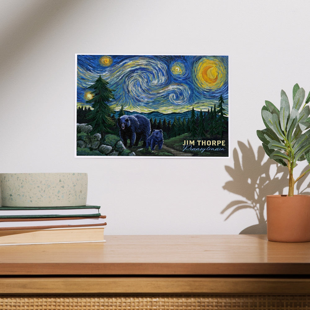 Jim Thorpe, Pennsylvania, Starry Night, Bear and Cub, Art & Giclee Prints Art Lantern Press 