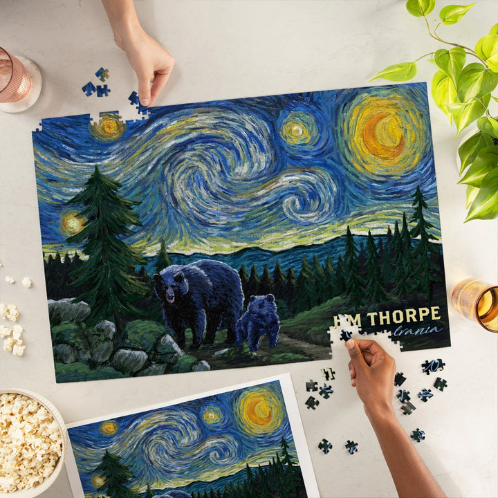 Jim Thorpe, Pennsylvania, Starry Night, Bear and Cub, Jigsaw Puzzle Puzzle Lantern Press 