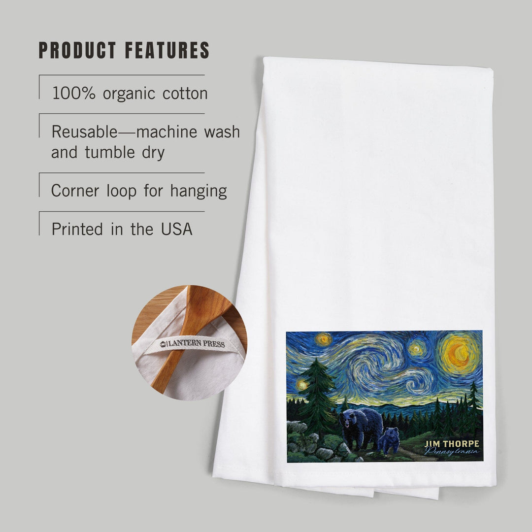 Jim Thorpe, Pennsylvania, Starry Night, Bear and Cub, Organic Cotton Kitchen Tea Towels Kitchen Lantern Press 