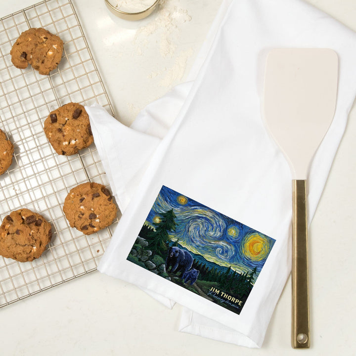 Jim Thorpe, Pennsylvania, Starry Night, Bear and Cub, Organic Cotton Kitchen Tea Towels Kitchen Lantern Press 