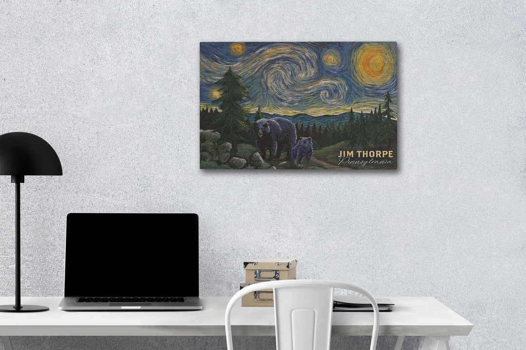 Jim Thorpe, Pennsylvania, Starry Night, Bear & Cub, Lantern Press Artwork, Wood Signs and Postcards Wood Lantern Press 12 x 18 Wood Gallery Print 