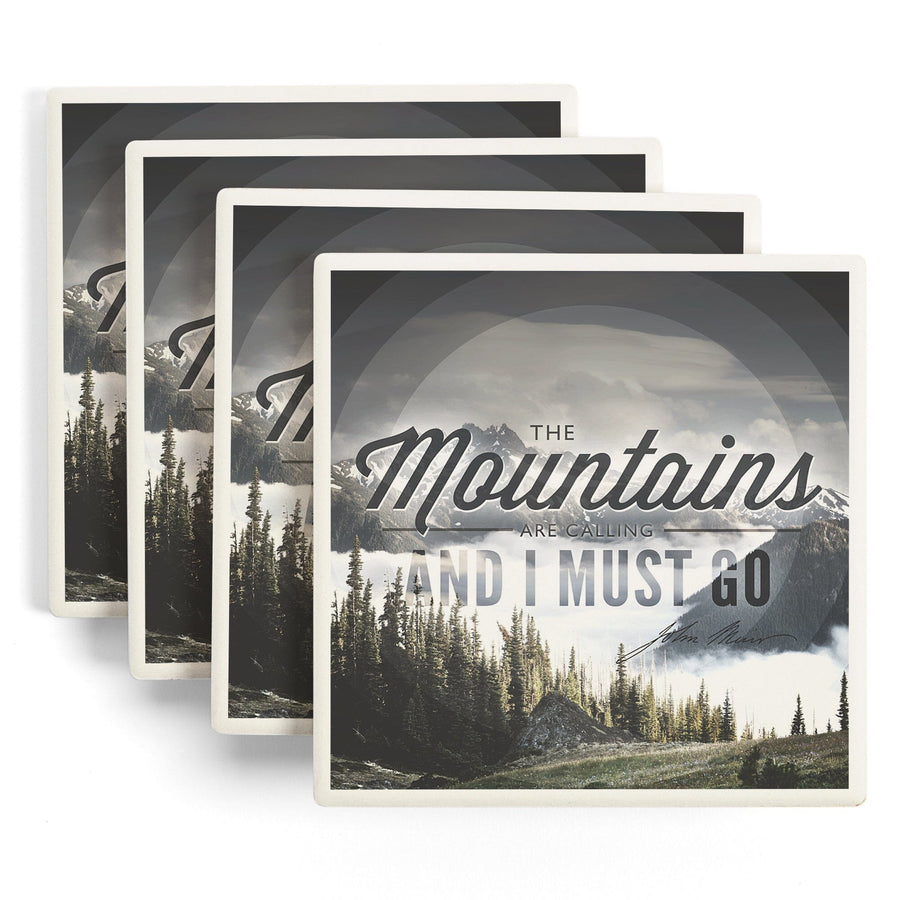 John Muir, The Mountains are Calling, Lantern Press Photography, Coaster Set - Lantern Press