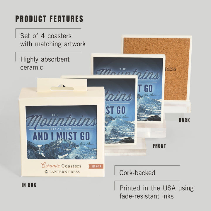 John Muir, The Mountains are Calling, Rocky Mountain National Park, Coasters Coasters Lantern Press 