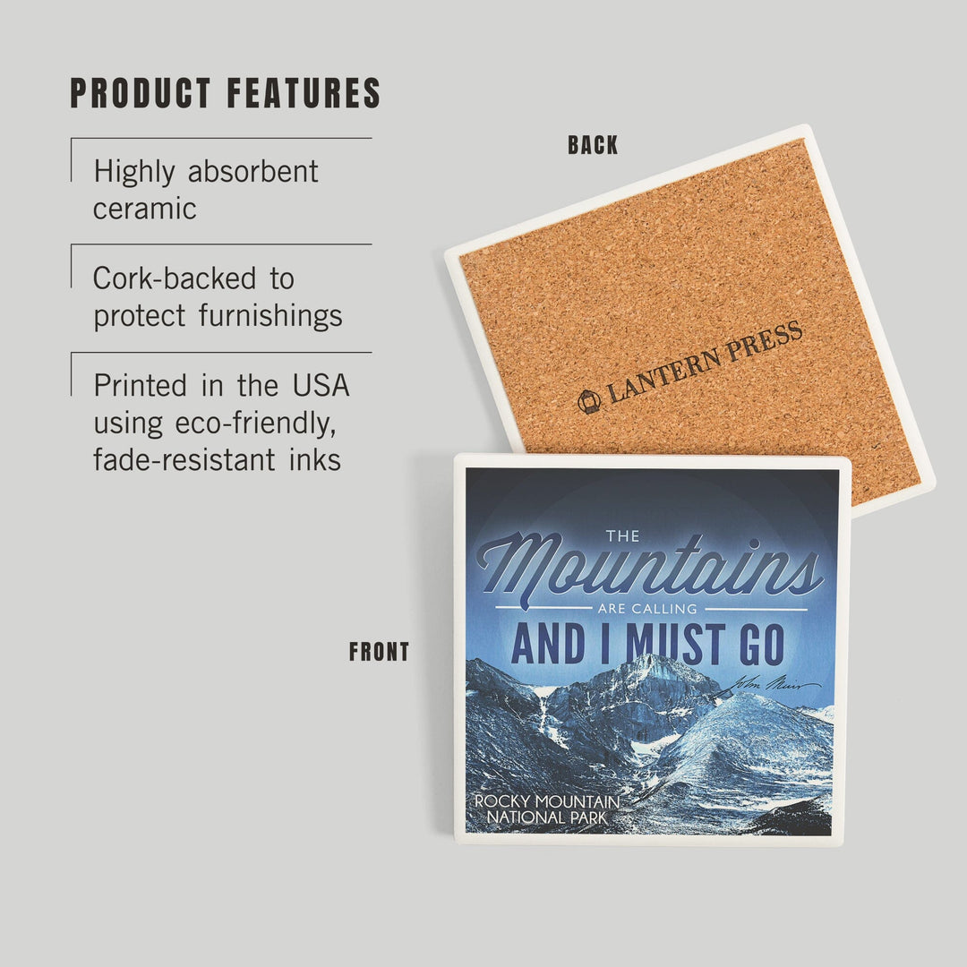 John Muir, The Mountains are Calling, Rocky Mountain National Park, Coasters Coasters Lantern Press 