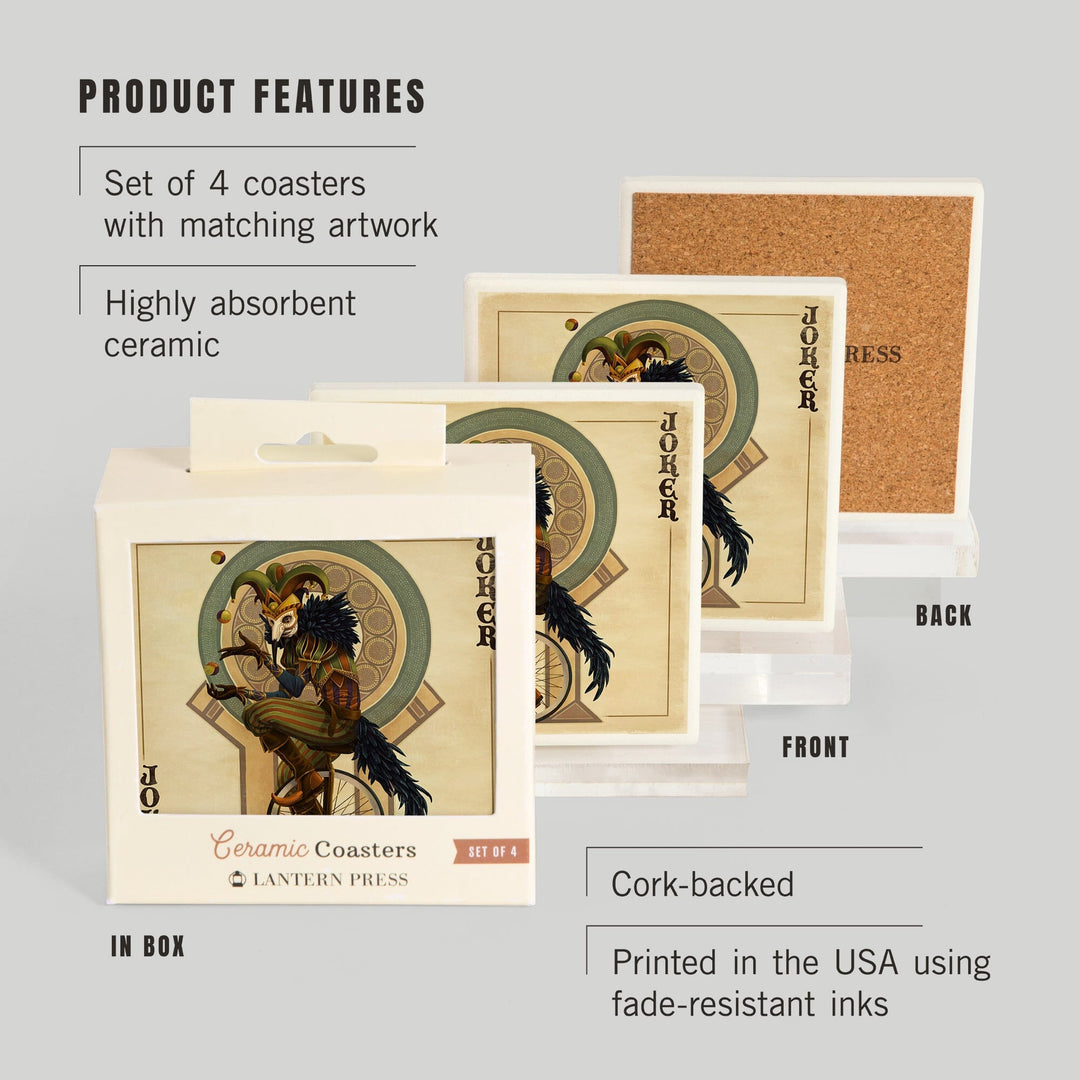 Joker, Playing Card, Coasters Coasters Lantern Press 