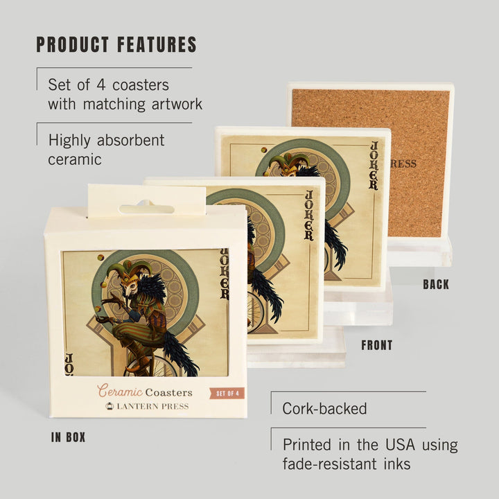 Joker, Playing Card, Coasters Coasters Lantern Press 
