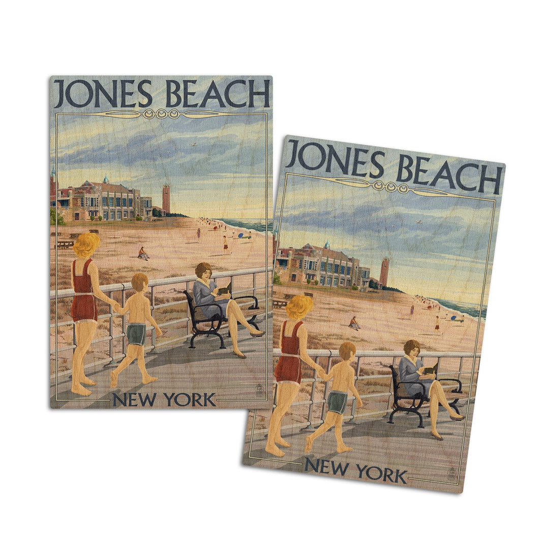 Jones Beach Scene, New York, Lantern Press Artwork, Wood Signs and Postcards Wood Lantern Press 4x6 Wood Postcard Set 