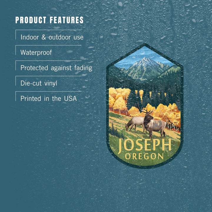 Joseph, Oregon, Elk and Mountains, Contour, Vinyl Sticker Sticker Lantern Press 