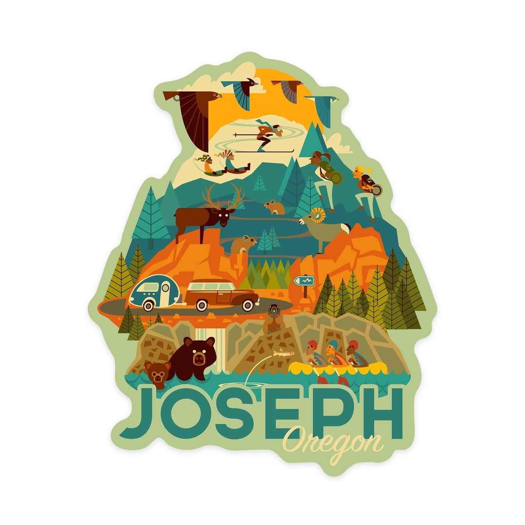 Joseph, Oregon, Geometric, Contour, Vinyl Sticker Sticker Lantern Press 