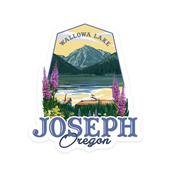 Joseph, Oregon, Mountain & Wallowa Lake Scene, Contour, Lantern Press Artwork, Vinyl Sticker Sticker Lantern Press 