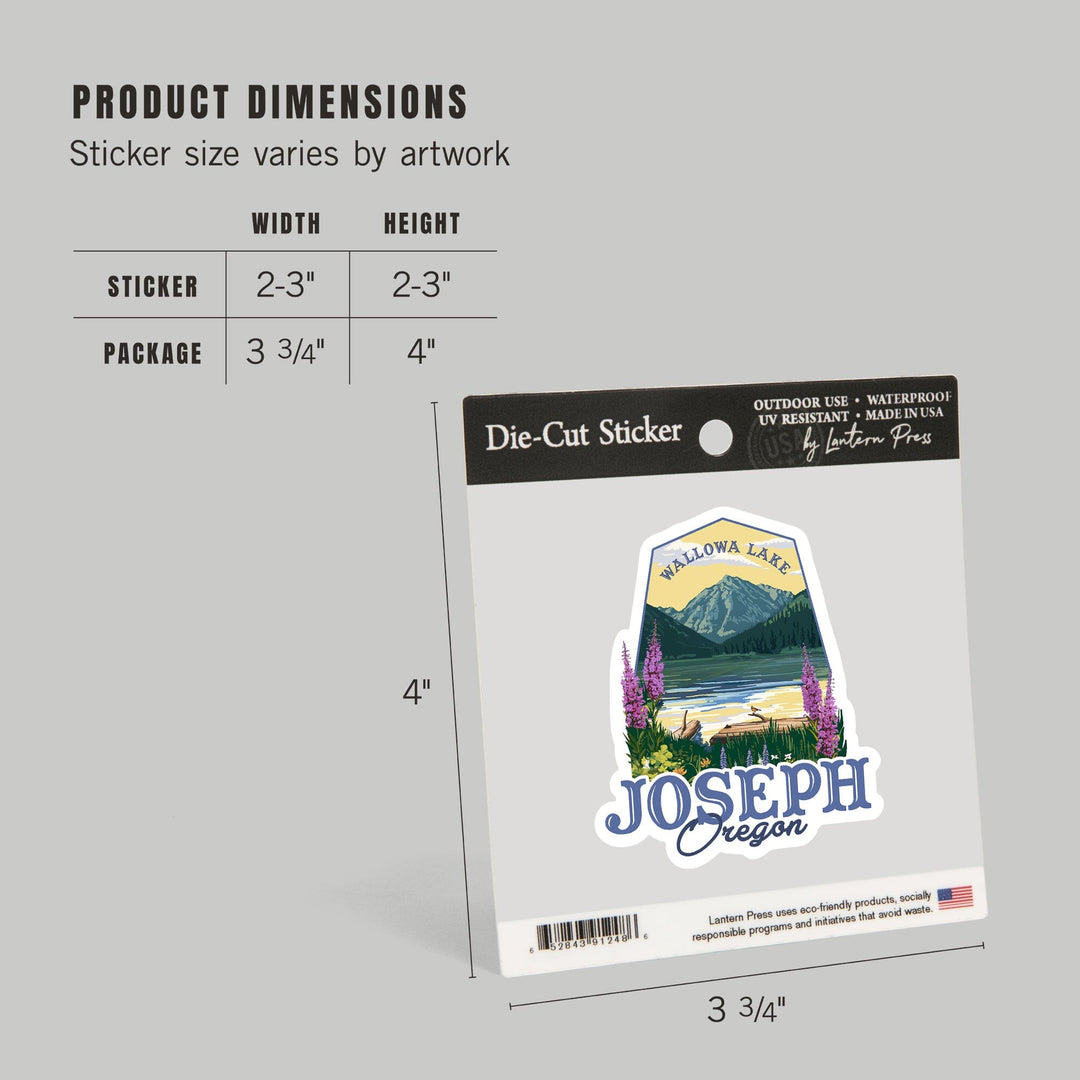 Joseph, Oregon, Mountain & Wallowa Lake Scene, Contour, Lantern Press Artwork, Vinyl Sticker Sticker Lantern Press 