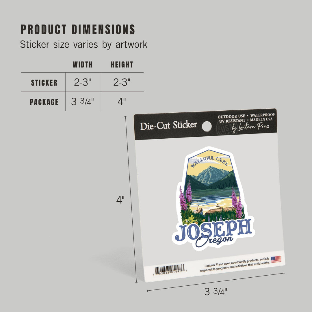 Joseph, Oregon, Mountain & Wallowa Lake Scene, Contour, Lantern Press Artwork, Vinyl Sticker - Lantern Press