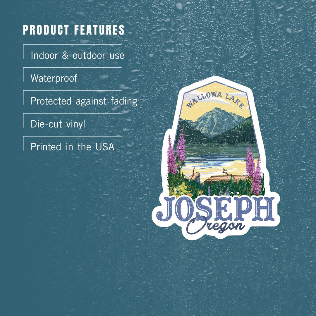 Joseph, Oregon, Mountain & Wallowa Lake Scene, Contour, Lantern Press Artwork, Vinyl Sticker - Lantern Press