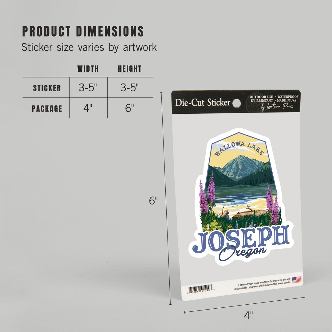 Joseph, Oregon, Mountain & Wallowa Lake Scene, Contour, Lantern Press Artwork, Vinyl Sticker - Lantern Press