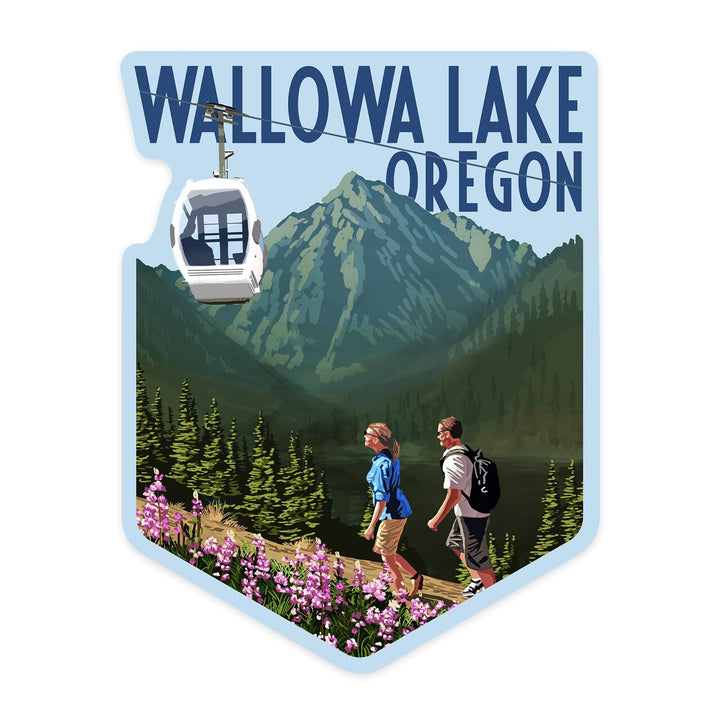 Joseph, Oregon, Wallowa Lake, Mountain and Gondola, Contour, Vinyl Sticker Sticker Lantern Press 