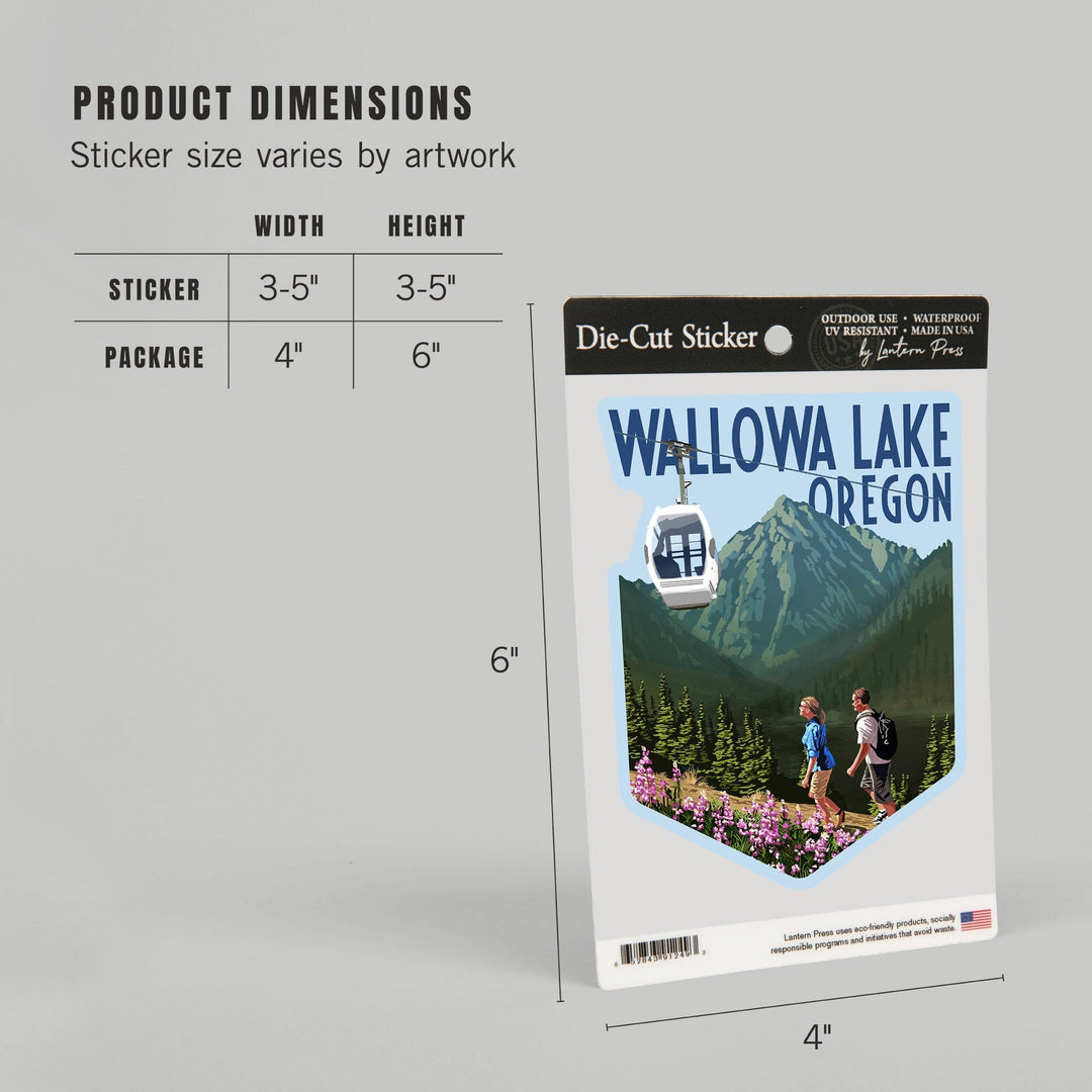 Joseph, Oregon, Wallowa Lake, Mountain and Gondola, Contour, Vinyl Sticker Sticker Lantern Press 