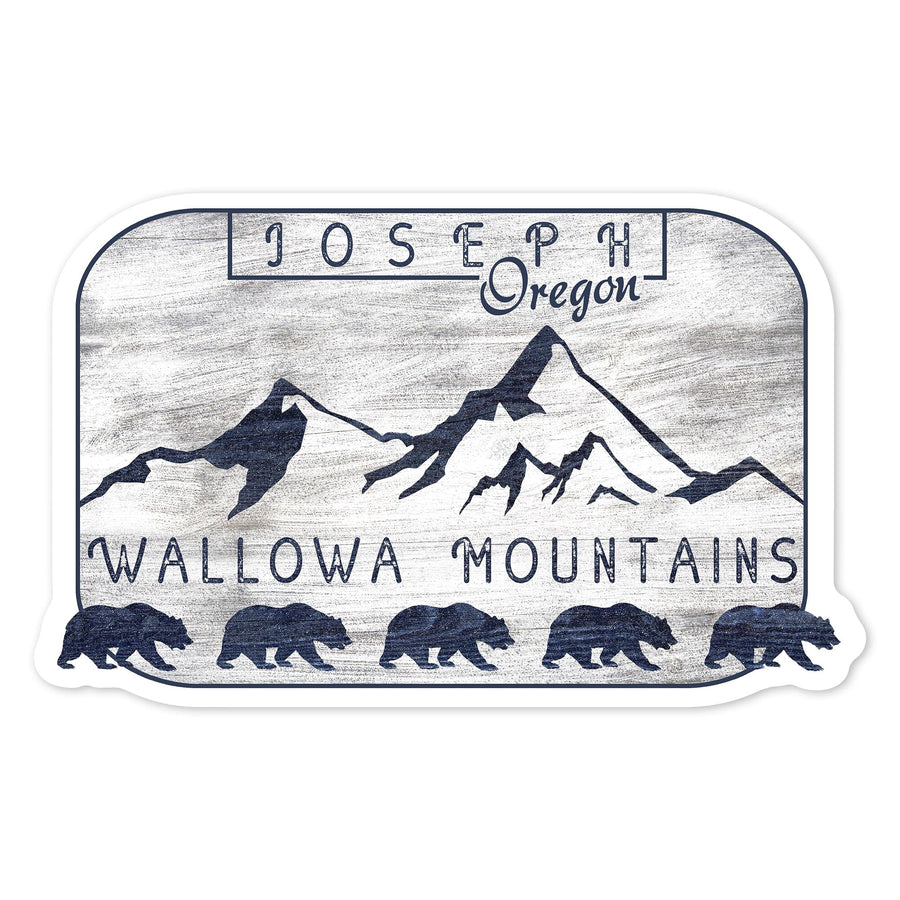 Joseph, Oregon, Wallowa Mountains, Bears & Mountains, Rustic, Contour, Lantern Press Artwork, Vinyl Sticker - Lantern Press