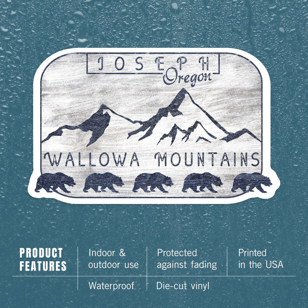 Joseph, Oregon, Wallowa Mountains, Bears & Mountains, Rustic, Contour, Lantern Press Artwork, Vinyl Sticker - Lantern Press