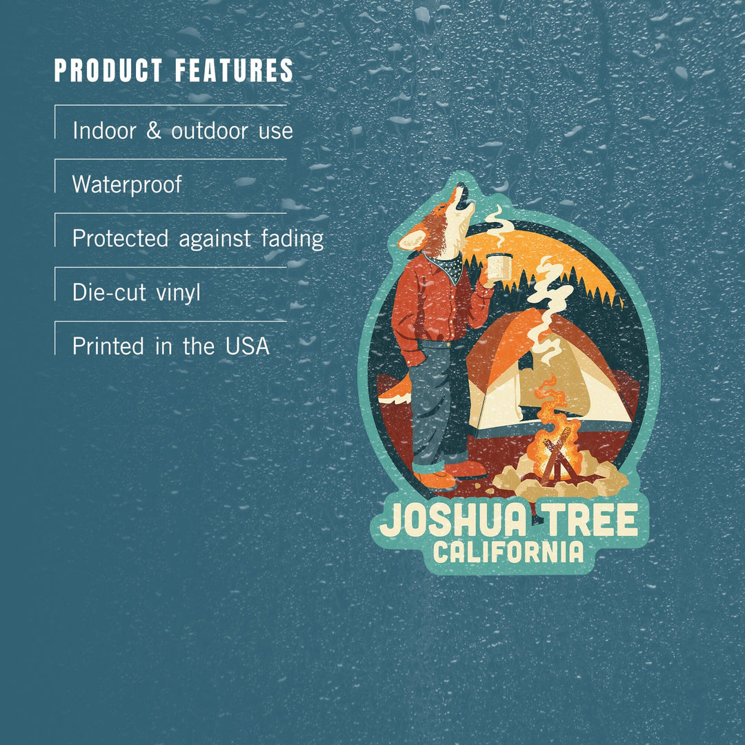 Joshua Tree, California, Coyote, Animal Activity, Contour, Vinyl Sticker - Lantern Press