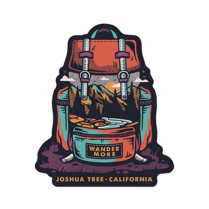 Joshua Tree, California, Wander More, Distressed, Contour, Vinyl Sticker - Lantern Press