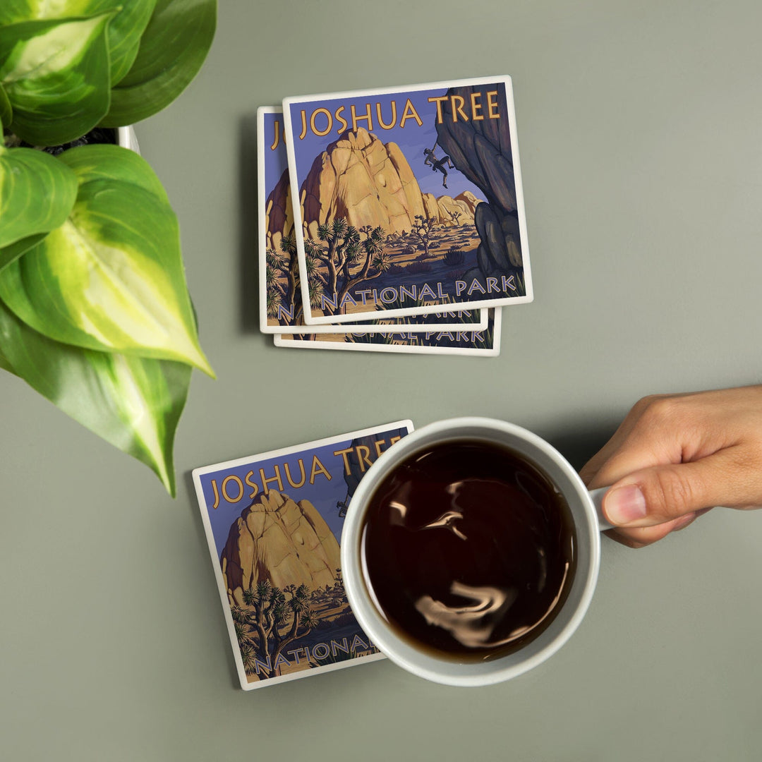 Joshua Tree National Park, California, Boulder Climber, Lantern Press Artwork, Coaster Set - Lantern Press