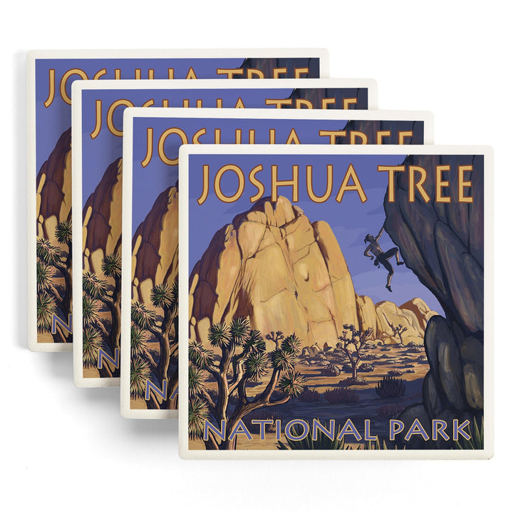 Joshua Tree National Park, California, Boulder Climber, Lantern Press Artwork, Coaster Set - Lantern Press