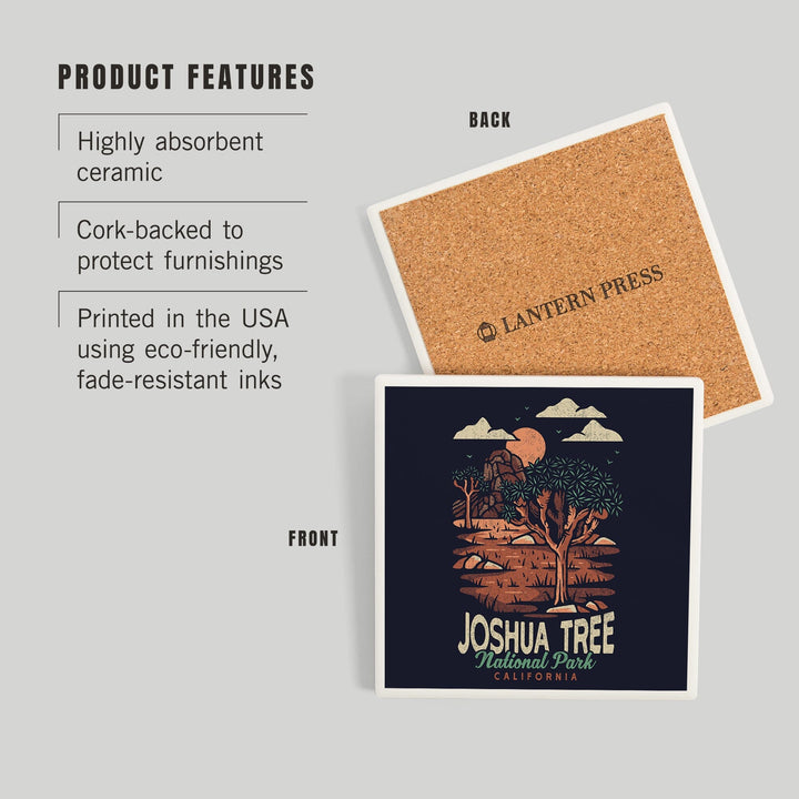 Joshua Tree National Park, California, Distressed Vector, Coasters Coasters Lantern Press 