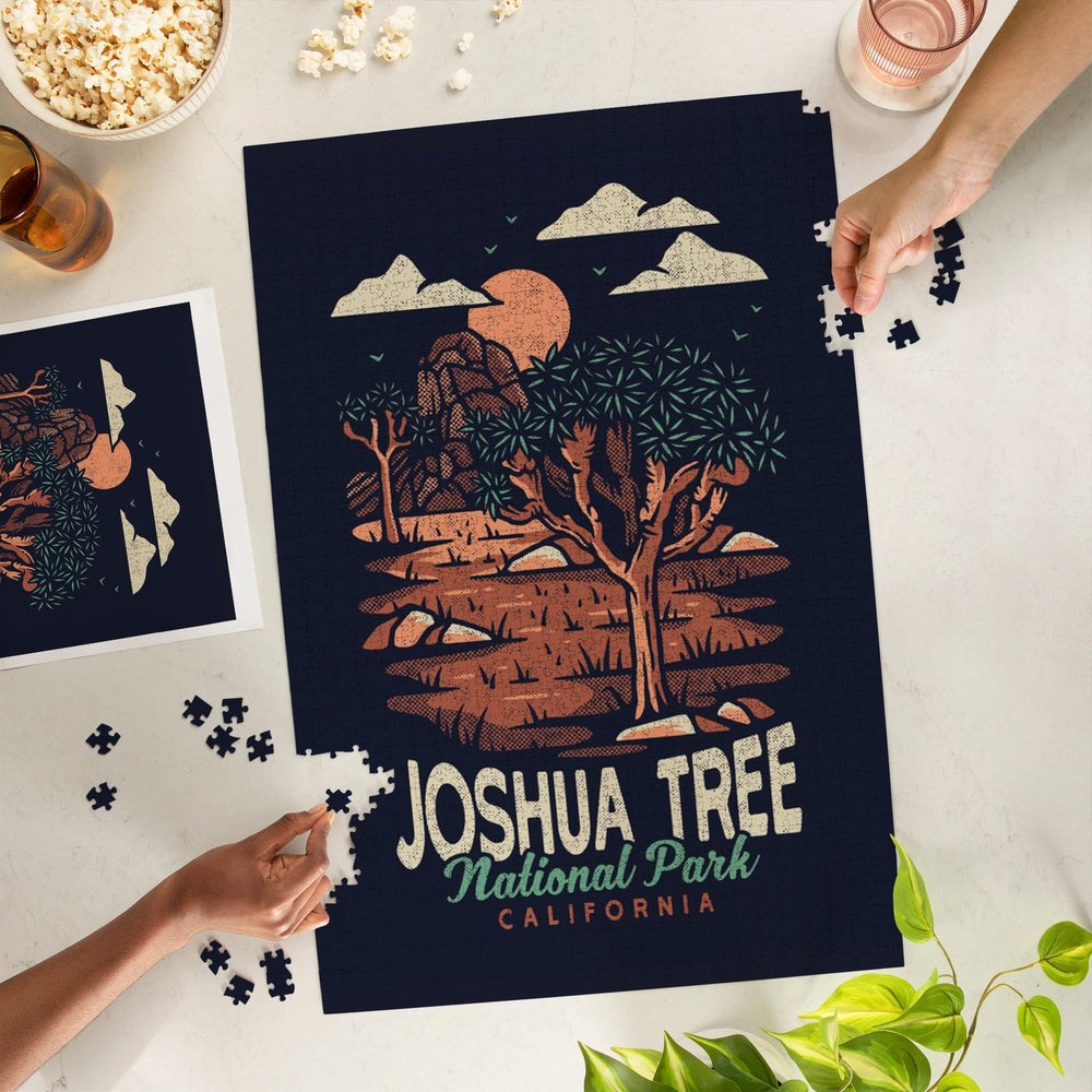 Joshua Tree National Park, California, Distressed Vector, Jigsaw Puzzle Puzzle Lantern Press 