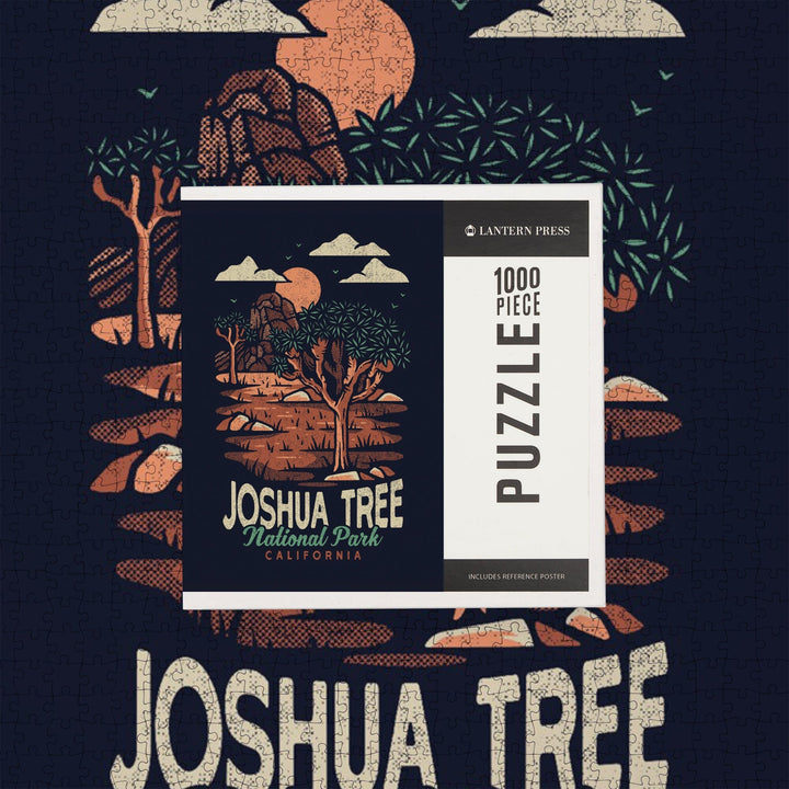 Joshua Tree National Park, California, Distressed Vector, Jigsaw Puzzle Puzzle Lantern Press 