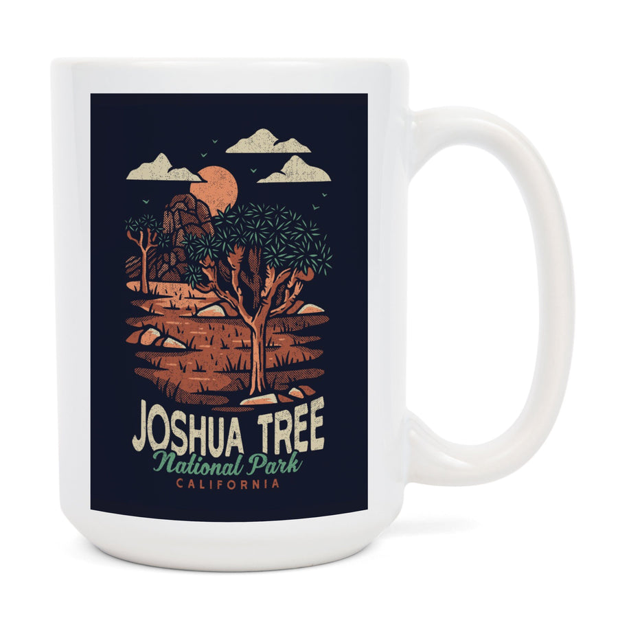 Joshua Tree National Park, California, Distressed Vector, Lantern Press Artwork, Ceramic Mug Mugs Lantern Press 