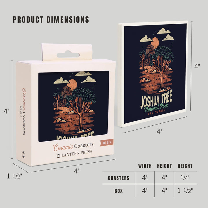 Joshua Tree National Park, California, Distressed Vector, Lantern Press Artwork, Coaster Set - Lantern Press