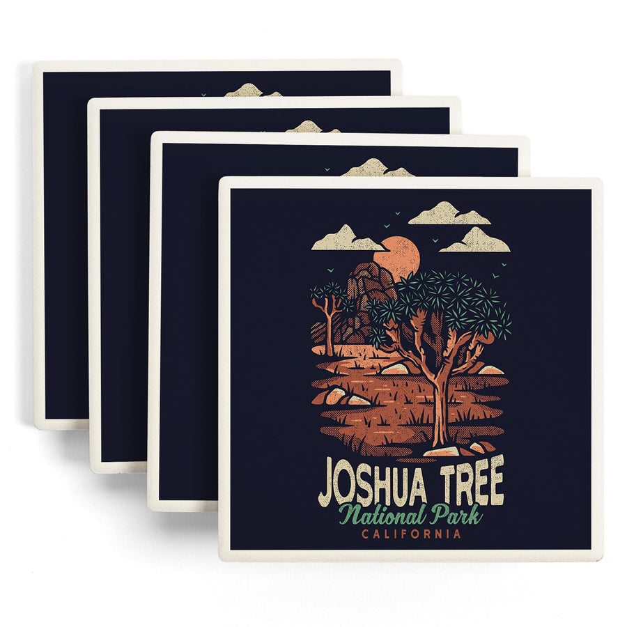 Joshua Tree National Park, California, Distressed Vector, Lantern Press Artwork, Coaster Set - Lantern Press