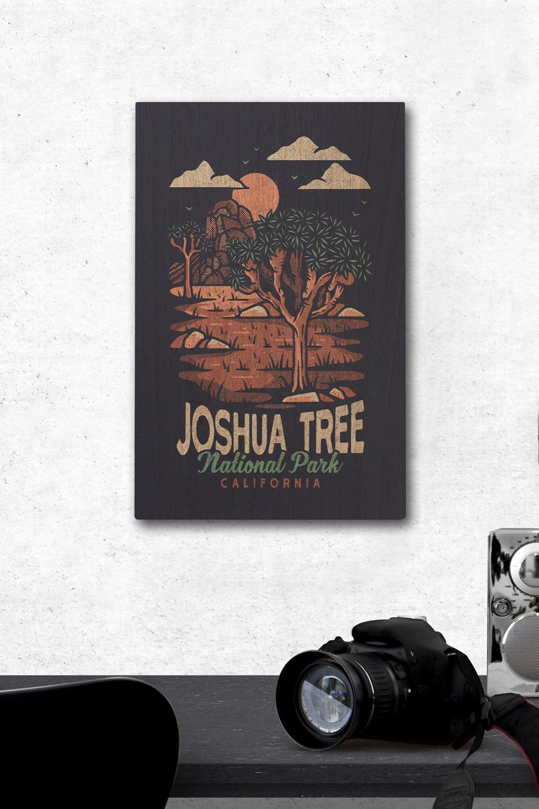 Joshua Tree National Park, California, Distressed Vector, Lantern Press Artwork, Wood Signs and Postcards Wood Lantern Press 12 x 18 Wood Gallery Print 