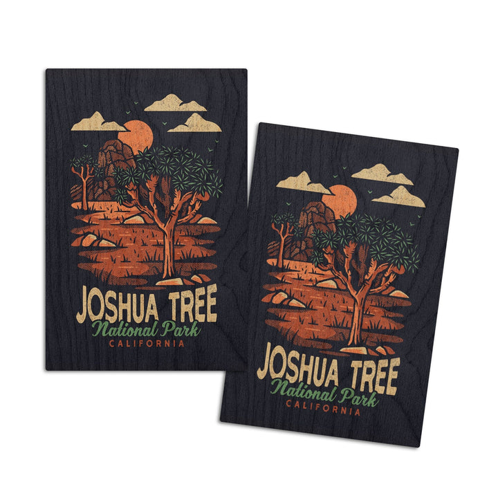 Joshua Tree National Park, California, Distressed Vector, Lantern Press Artwork, Wood Signs and Postcards Wood Lantern Press 4x6 Wood Postcard Set 