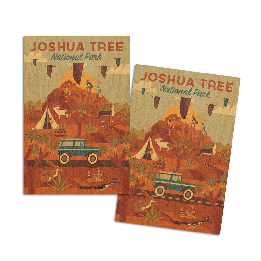 Joshua Tree National Park, California, Geometric National Park Series, Lantern Press Artwork, Wood Signs and Postcards Wood Lantern Press 4x6 Wood Postcard Set 