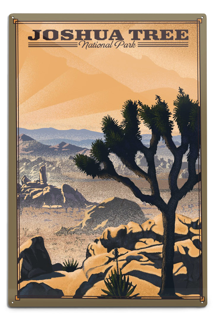 Joshua Tree National Park, California, Lithograph National Park Series, Metal Signs Metal Lantern Press 12x18 Metal Sign 