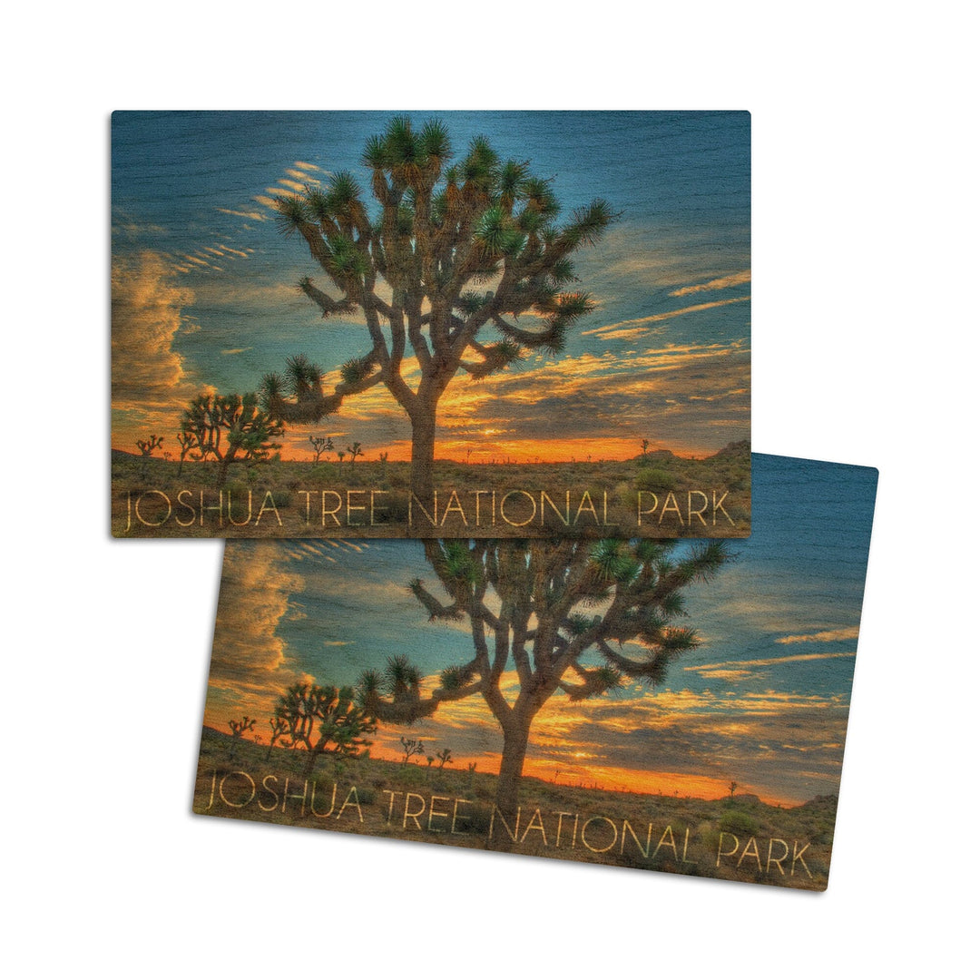 Joshua Tree National Park, California, Tree in Center, Lantern Press Photography, Wood Signs and Postcards Wood Lantern Press 4x6 Wood Postcard Set 
