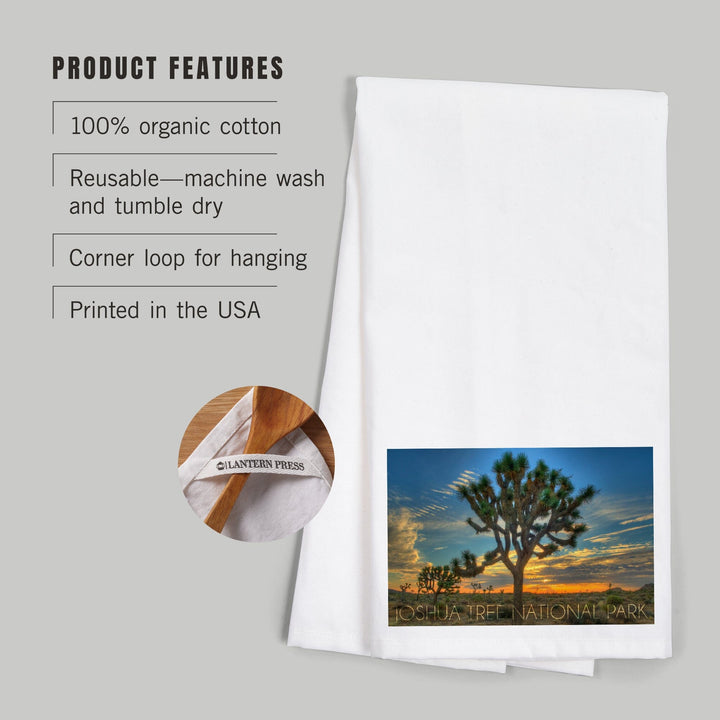 Joshua Tree National Park, California, Tree in Center, Organic Cotton Kitchen Tea Towels - Lantern Press