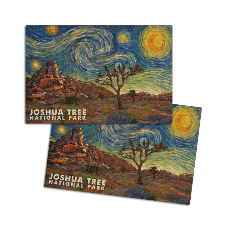 Joshua Tree National Park, Starry Night National Park Series, Lantern Press Artwork, Wood Signs and Postcards Wood Lantern Press 4x6 Wood Postcard Set 