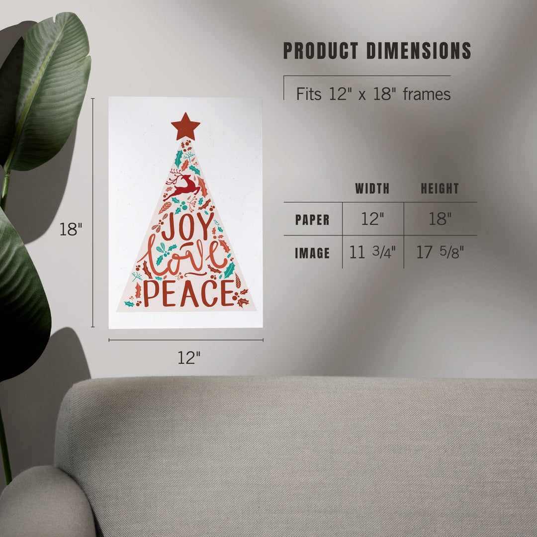 Joy Love Peace, Christmas Tree, Art & Giclee Prints Art Lantern Press 